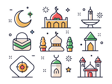Graphic vector set of mosque and other islamic related iconのイラスト素材