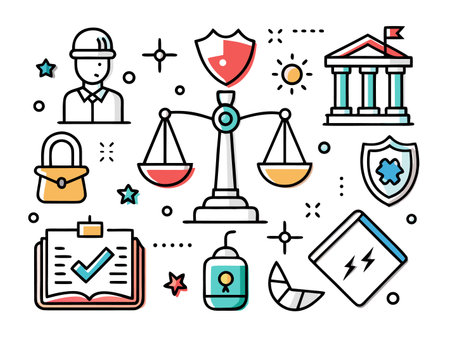 Balanced concept with justice scales and office iconographyのイラスト素材