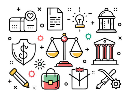 Legal icons illustration representing justice and regulationのイラスト素材
