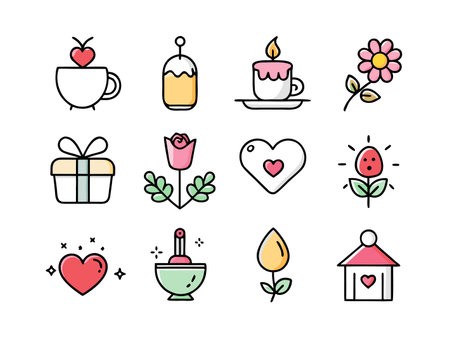 Assorted simple icons in flat vector style show love themeのイラスト素材
