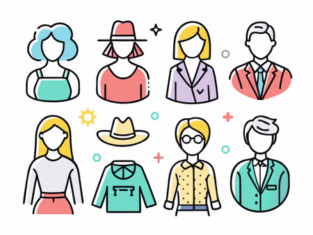 Various linear stylized icons scattered on white backdropのイラスト素材