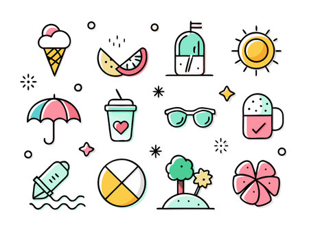 Various summer icons representing leisure and vacation timeのイラスト素材