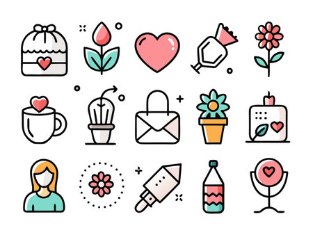 Collection of love themed icons with a modern, soft styleのイラスト素材