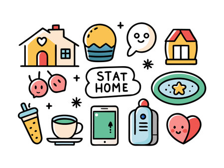 Flat illustration shows cute objects, stay home lifestyle.のイラスト素材