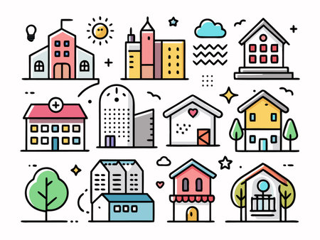 Colorful communication icons arranged on a white backgroundのイラスト素材