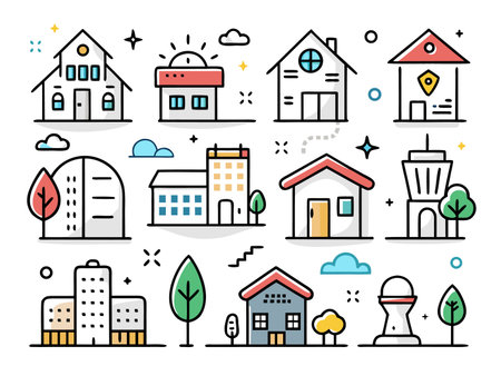 Various stylized food and drink icons are arranged neatlyのイラスト素材