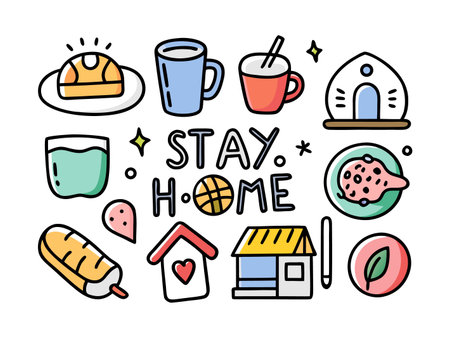 Colorful illustrations suggesting safety by staying at homeのイラスト素材