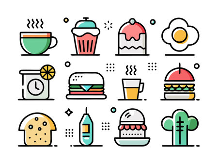 Collection of colorful farm and nature icon illustrationsのイラスト素材