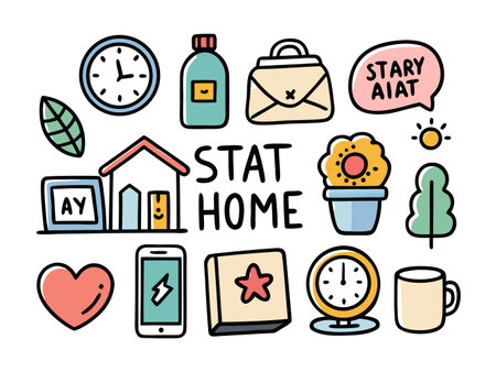 Flat vector stationery illustration displays various objectsのイラスト素材