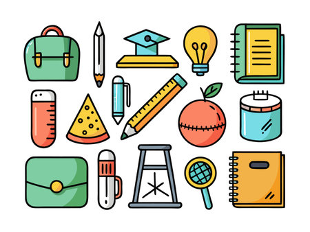 School icons flat illustration with books and stationery setのイラスト素材
