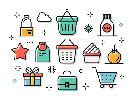 Flat vector art shows stylized retail and shopping elementsのイラスト素材