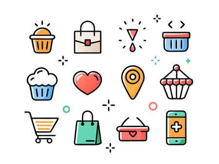 Collection of simple line drawing icons related to shopping.のイラスト素材