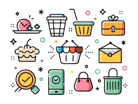 Collection of assorted shopping related icons in flat styleのイラスト素材