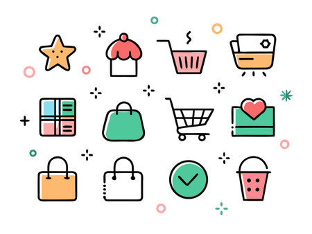 Colorful shopping icons represent commerce concept ideaのイラスト素材