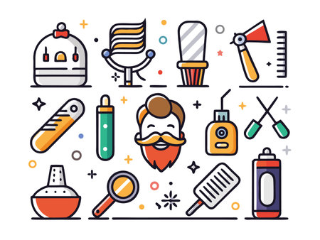 Graphic vector icons showcase barber shop design elementsのイラスト素材