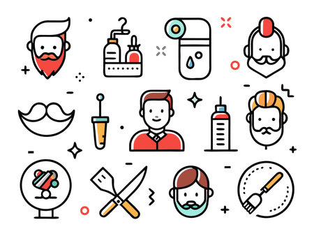 Collection of Barber shop tools and elements in flat styleのイラスト素材