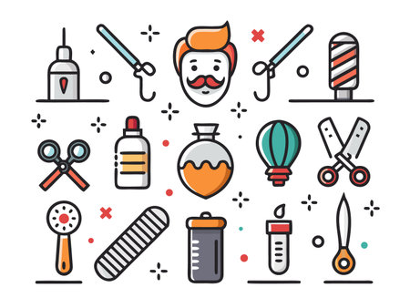 Barber shop instruments displayed in a colorful flat designのイラスト素材