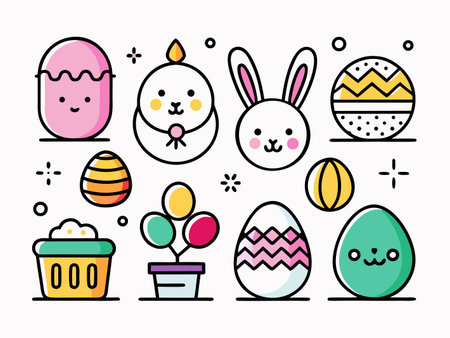 Collection of minimalist fashion icons in vibrant colorsのイラスト素材