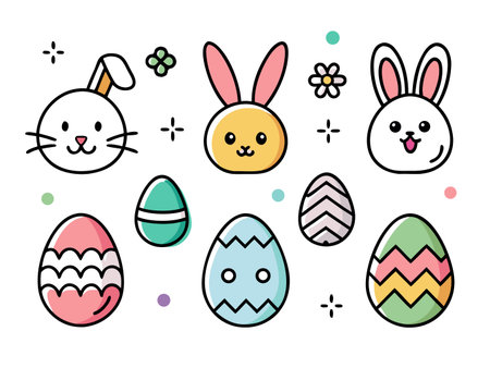 Cheerful Easter icons illustration features bunnies and eggsのイラスト素材