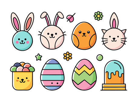Cheerful Easter icons create a simple and playful designのイラスト素材
