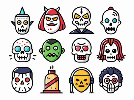 Collection of spooky cartoon monster faces for Halloween funのイラスト素材