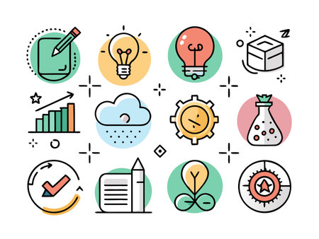 Vibrant flat design icons symbolize business innovation setのイラスト素材