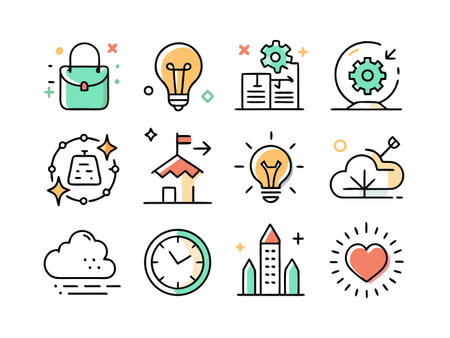 Assorted icons display diverse concepts in modern artworkのイラスト素材