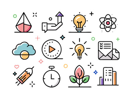 Collection of flat design icons displaying various conceptsのイラスト素材