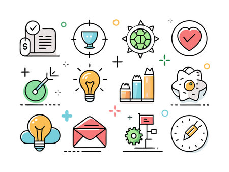 Diverse line icons symbolize concepts and business ideas.のイラスト素材