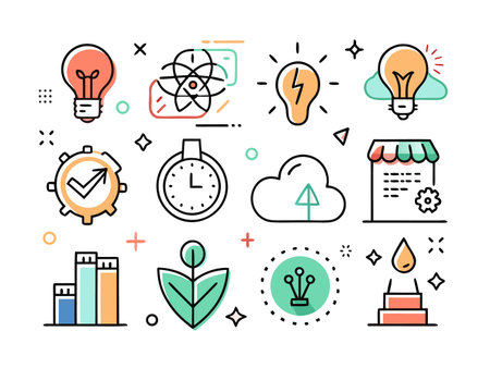 Graphic flat icon set with assorted concepts on whiteのイラスト素材