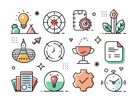 Minimalistic icon set represents business and strategy goalsのイラスト素材