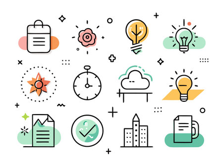 Collection of twelve colorful business outline icons setのイラスト素材