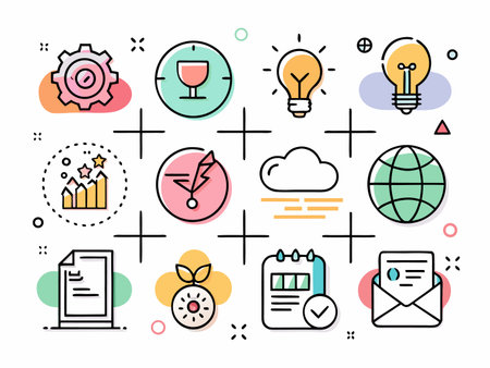Colorful icons represent various business concept, strategyのイラスト素材