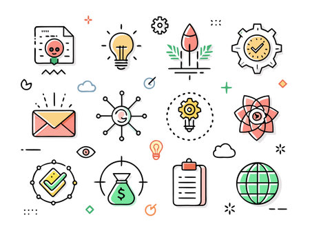 Illustrative icons depict business and financial conceptsのイラスト素材