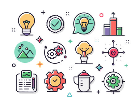 Colorful icon set shows business, strategy, and development.のイラスト素材