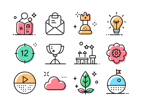 Collection of linear style icons on white background.のイラスト素材