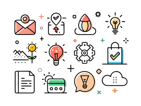 Collection of vibrant business icons on a white backgroundのイラスト素材