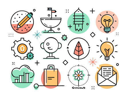 Collection of vibrant icons representing business conceptsのイラスト素材