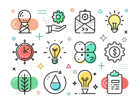 Collection of colorful outlined vector office themed iconsのイラスト素材