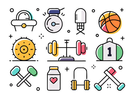 Collection of nine fitness themed icons in vector styleのイラスト素材