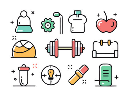 Assorted icons of various objects on white background flatのイラスト素材