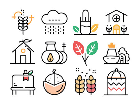 Assorted fitness icons in a bright, whimsical flat design.のイラスト素材