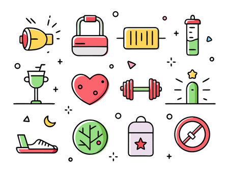 Diverse health and fitness icons promote wellness conceptのイラスト素材