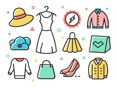 Collection of cute line art icons evokes playful feeling.のイラスト素材