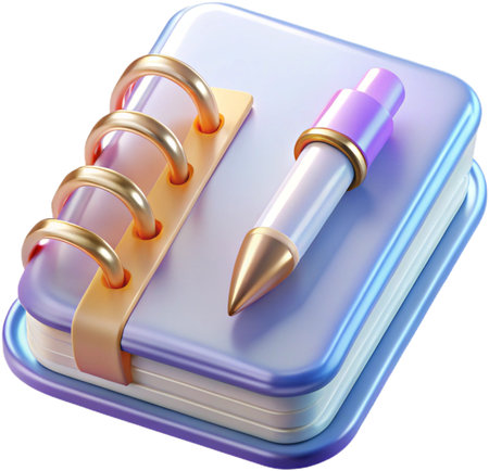 Stylized notebook and pen illustration on black backgroundの素材