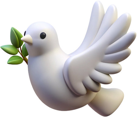 White dove with olive branch in flight symbolizes peace.の素材