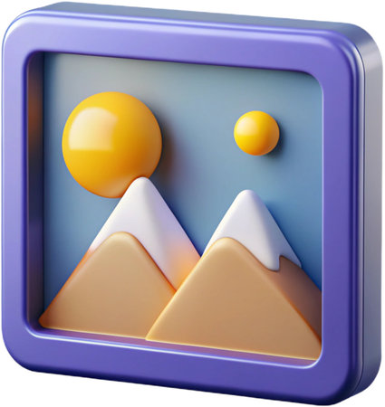 Stylized mountain landscape with suns framed in purpleの素材
