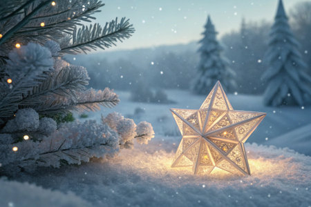 Boy smiles holding present and a small decorated treeの素材