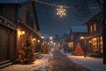 Festive Christmas scene with vibrant geometric paper treeの素材