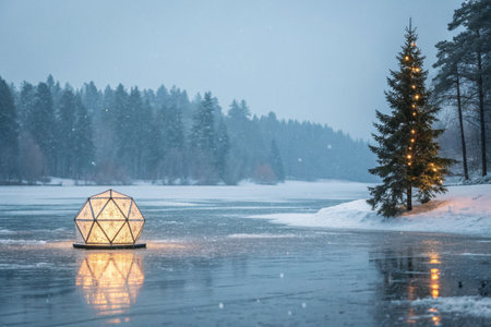 Festive dining room is decorated for a Christmas celebrationの素材